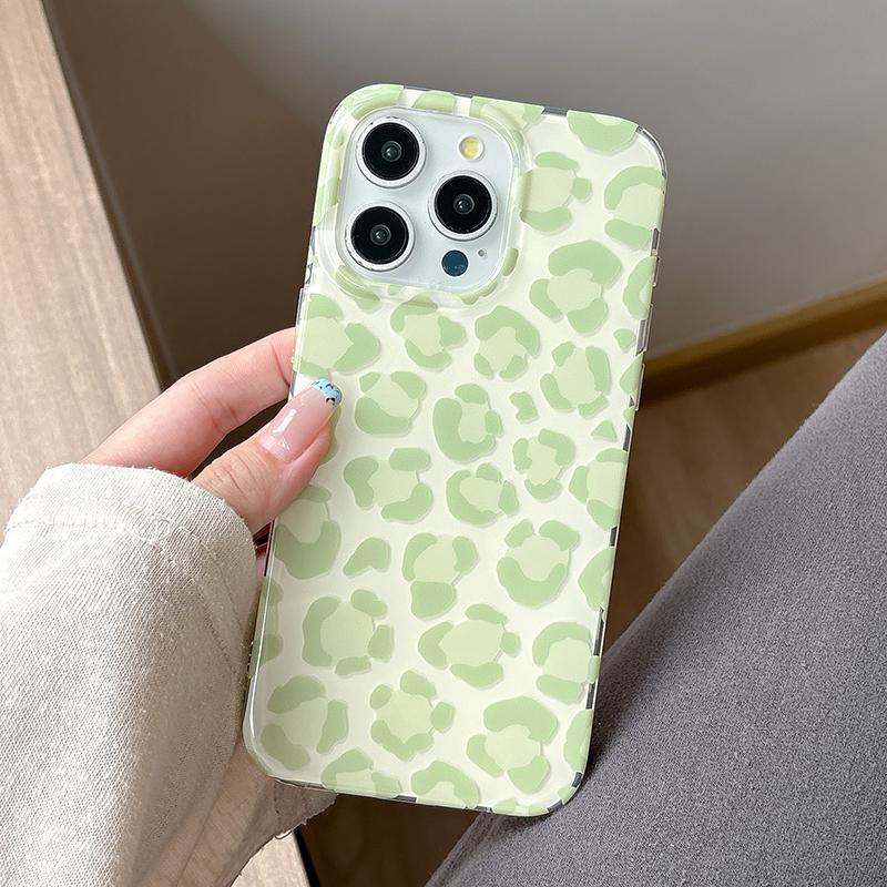 Custodia Nera Verde Rosa Marrone con Fantasia Leopardata per iPhone 13 14 15 16 17 Pro Max Cover Posteriore Trendy Stesso Stile