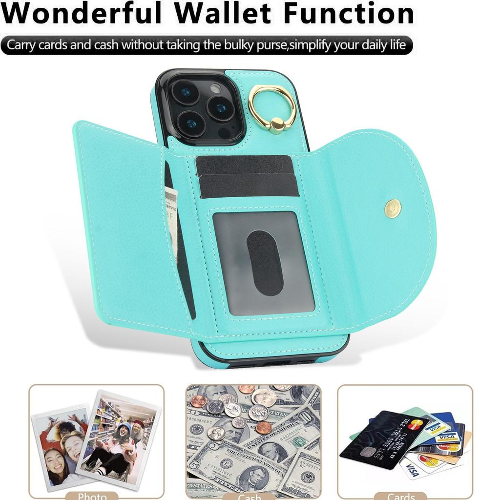 Applicable to iPhone16 mobile phone case, Samsung S24 ring card bag, anti-drop protective case, A55 lychee pattern insert card leather case.