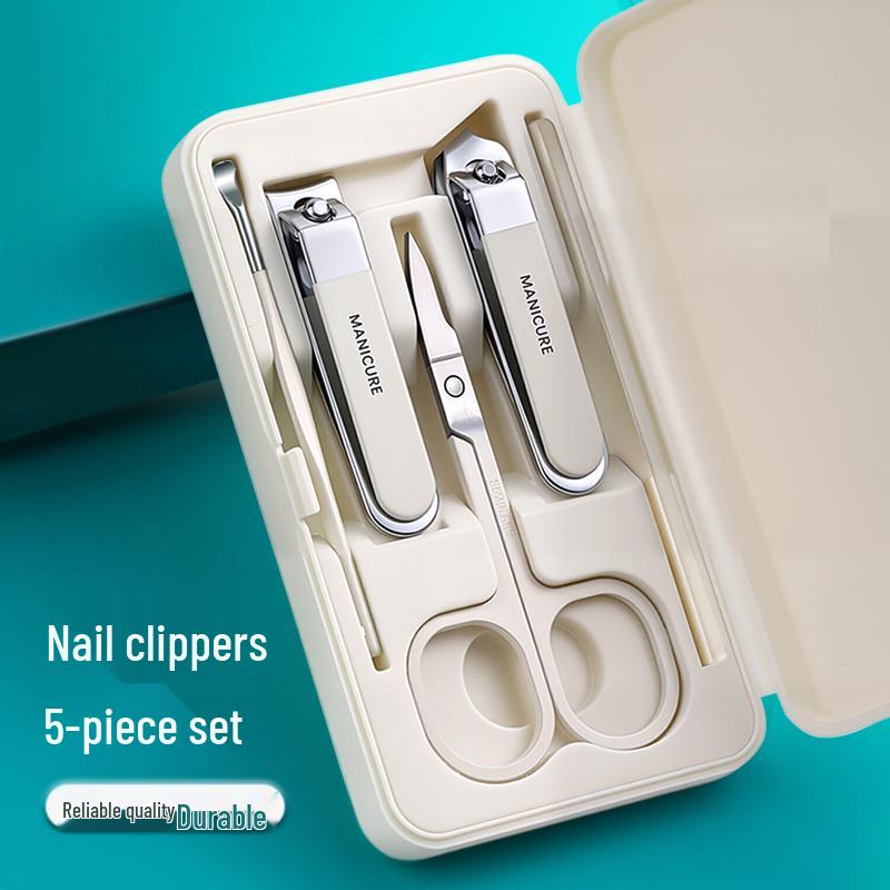 5-teiliges Anti-Spritzer-Nagelknipser-Set mit Kleberbox und abgewinkelter Nagelschere für Fußpflege und Dekoration