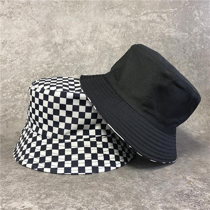 Chessboard Hat Plaid Sun Protection Bucket Hat Trendy Brand Female Hip Hop Street Black and White Folding Sun Hat