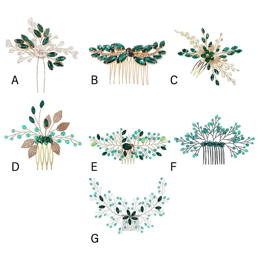 Zelená křišťálová tiára Květinové Listové Čelenky Sponky do vlasů pro nevěstu Křišťálové hřebeny do vlasů Hřeben do vlasů s kamínky