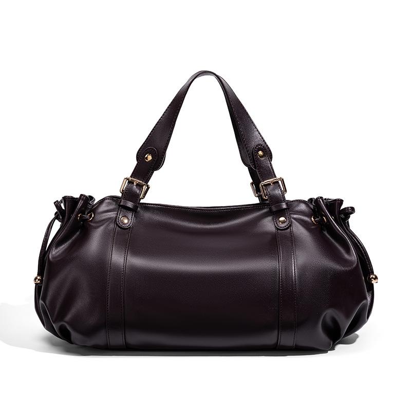 Borsa a Tote di Lusso Vintage Popolare da Donna in Morbido PU Monocolore Grande Capacità Essenziale Quotidiana Casual Borsa a Spalla