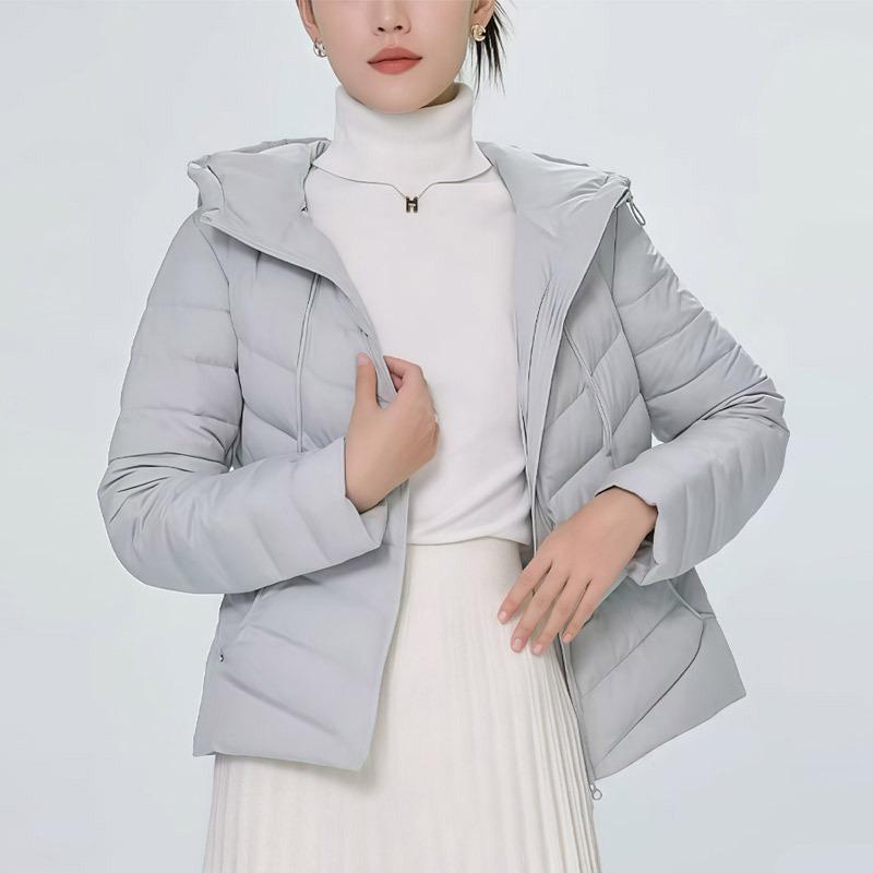 Down jacket women's short duck down ribs light autumn and winter new hooded thin coat