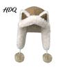 Outdoor Activity Thermal Cap Women Trapper Hat with Ear Flaps Cute Fox Ears Fleece Lined Winter Hat Warm Fuzzy Windproof for Cold Weather Walking