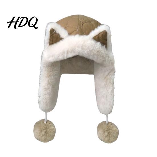 Outdoor Activity Thermal Cap Women Trapper Hat with Ear Flaps Cute Fox Ears Fleece Lined Winter Hat Warm Fuzzy Windproof for Cold Weather Walking