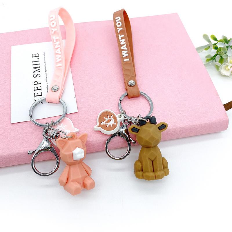 1 Pcs Creative Cartoon Geometric Faceted Dinosaur Panda Doll Keychain Couple Car Key Ring Backpack Hanging Gift