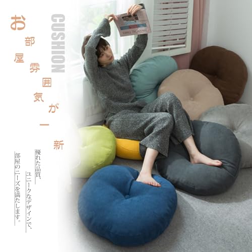 AYO Floor Cushions, Set of 2, Round, Tatami Chair Pads with Covers, Dobby Texture, Washable, Stylish, Natural, Nordic, Simple Design, for Chairs, Japa