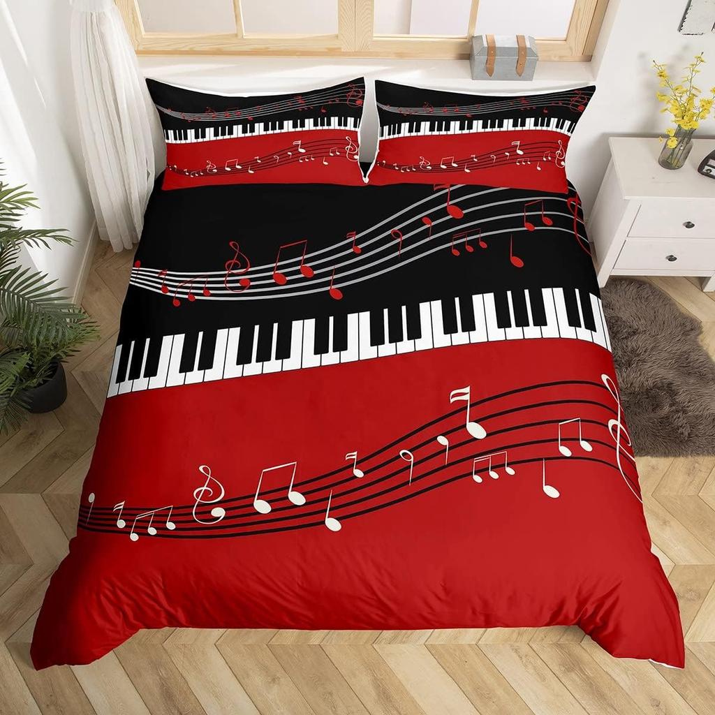 Musical Notes Duvet Cover,Piano Key Comforter Cover Twin Queen Size,Music Themed Bedding Set Melody Musical Note Bedclothes 3Pcs