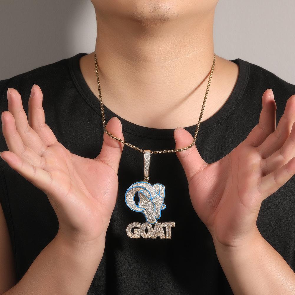 Goat Animal Niche Design Pendant Men's Hip Hop Necklace Copper Copper Inlaid Zircon Necklace