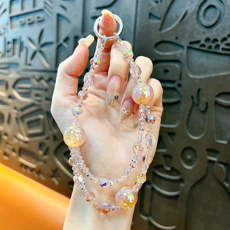 Flash Beaded Mobile Phone Chain Crystal Bow Key Bag Lanyard Pearl Mobile Phone Lanyard Small Gift