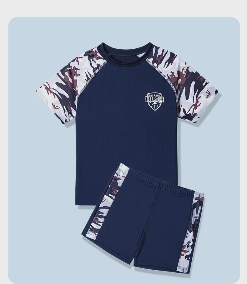 Camouflage-Badehose für Jungen: Stilvolles Split-Design für Training und Thermalbäder