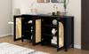 Modern Sideboard In Minimalist Style 4-rattan Door, Metal Handle Simple Buffet Cabinet for Dining Room, Living Room, Kitchen (black)