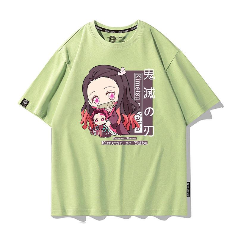 Summer Cartoon Ghost Killing Blade Summer Anime Cotton Cartoon Printing New Unisexs and Womens Casual Round Neck Short Sleeve