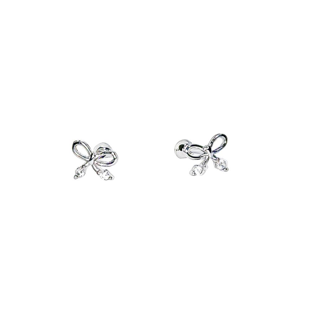 Korean Style Two-Tone Rhinestone Bow Stud Earrings for Women