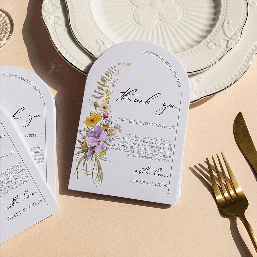 50/100Pcs Floral Thank You Cards for Wedding Reception Party Event Celebration Tabletop Decoration