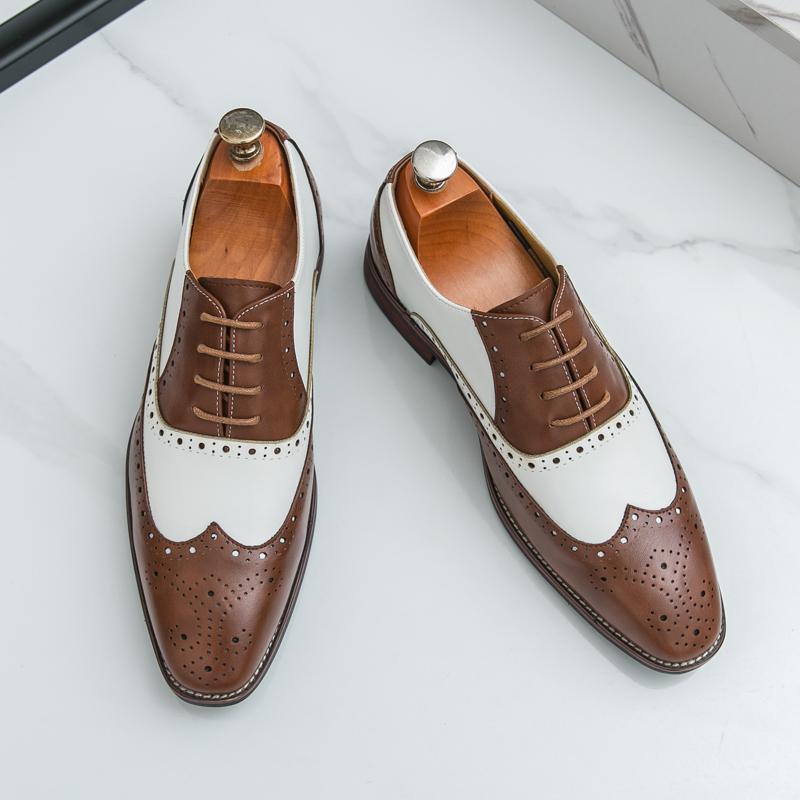 New Men's Designer Black With White Mixed Wedding Oxford Brogues Shoes Gentleman Flats Dress Homecoming Footwear Zapatos Hombre