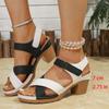 Fashion Mix Color Square Heel Sandals Women Plus Size 36-43 Cross Band Summer Sandles Woman Ankle Strap Thick Heeled Gladiator Sandalias