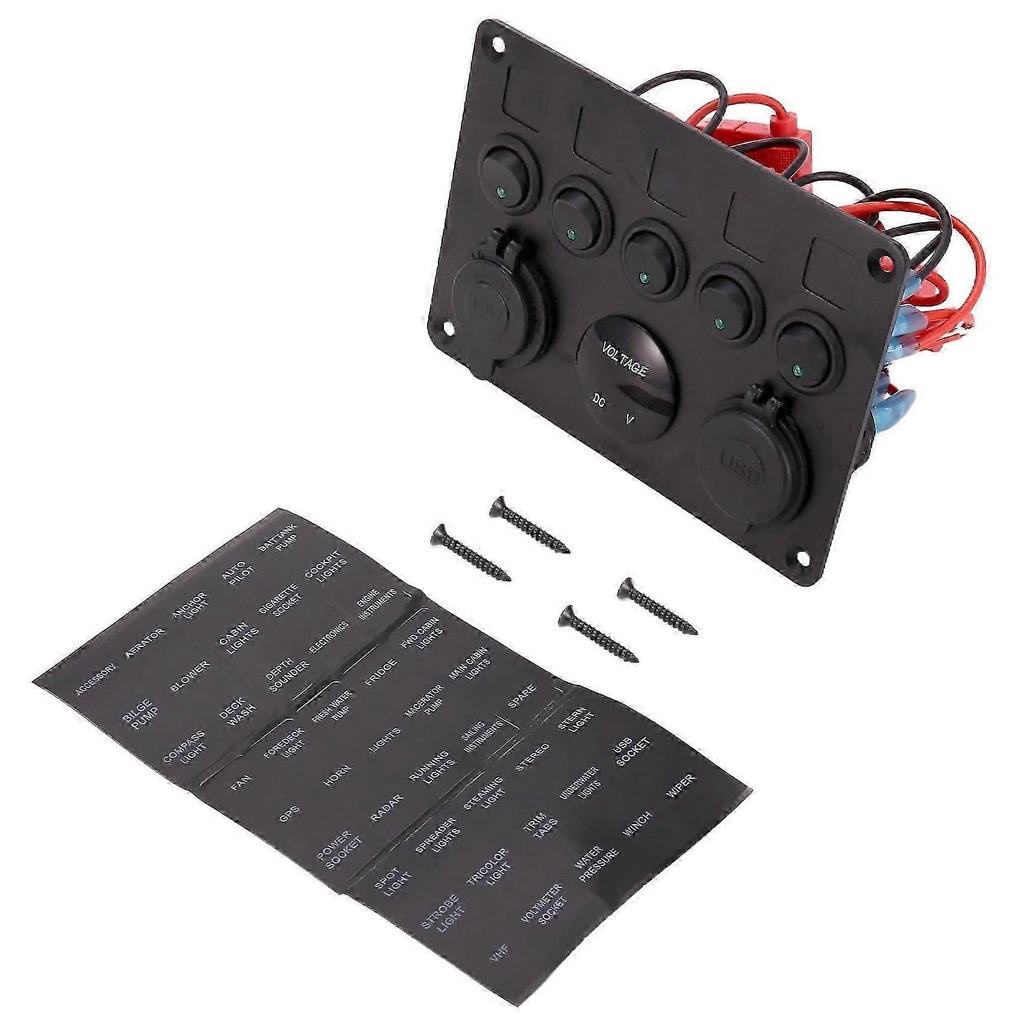 5-vejs 12V/24V Inline Sikringsboks LED-kontaktpanel Dobbelt USB Bil Båd Lastbil Campingvogn