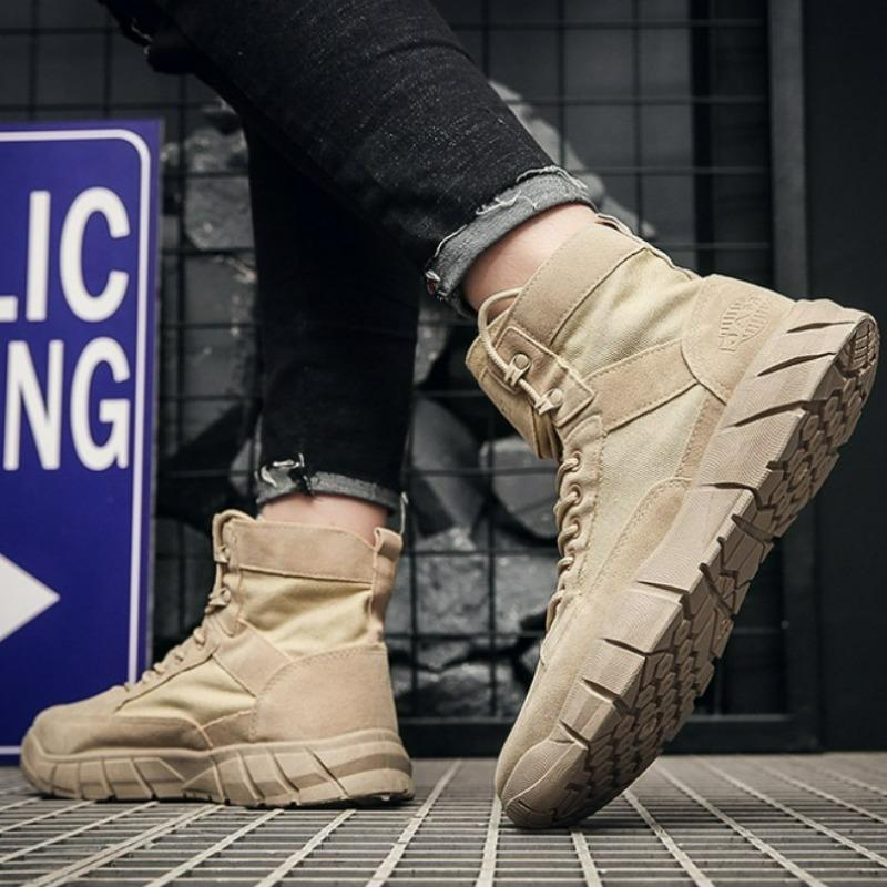 Fashion Mens Combat Boots Khaki Desert Solid Color Ankle Boots for Men Casual Lightweight Outdoor Jogging Platform Mesh Men Boot Botines