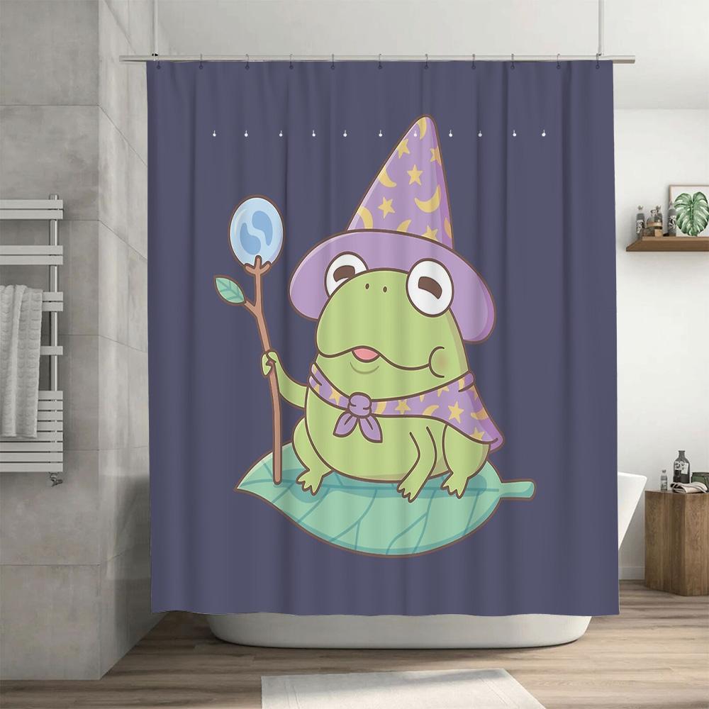 unframed Cute Frog Wizard Curtain Magical Forest Fantasy Shower Curtain Woodland Animal Bathroom Decor Nature Themed Backdrop