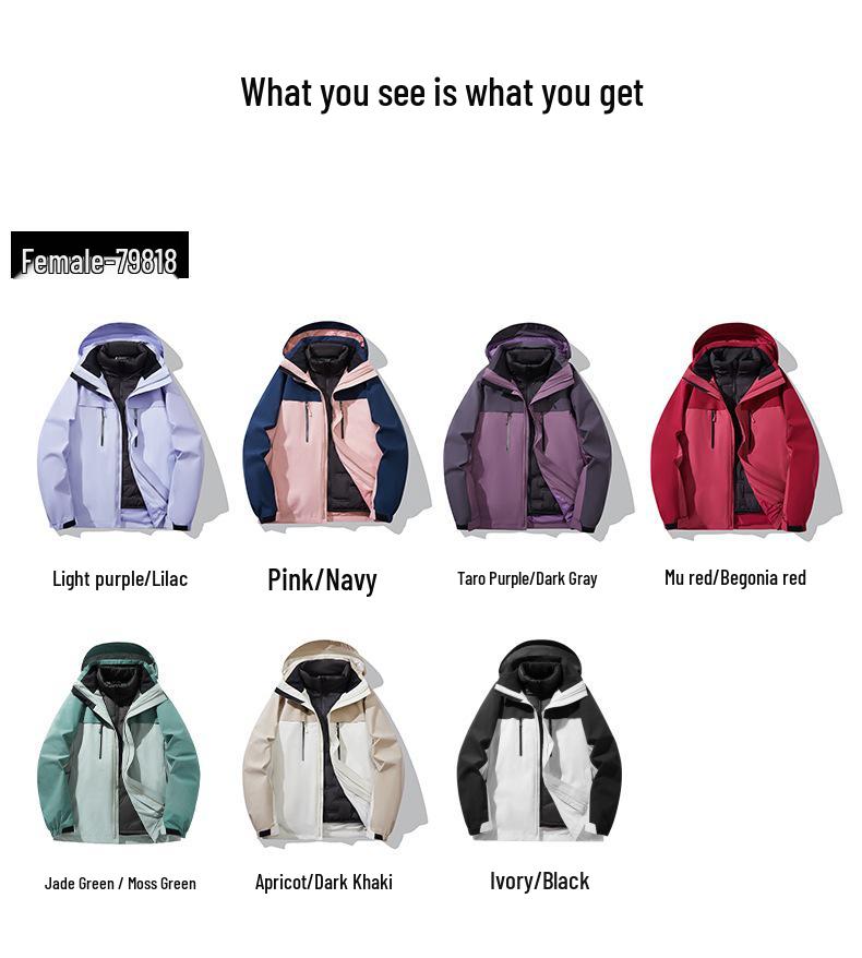 Women's Water-Repellent 3-in-1 Detachable Down Hooded Jacket - Autumn/Winter Mountaineering Top.