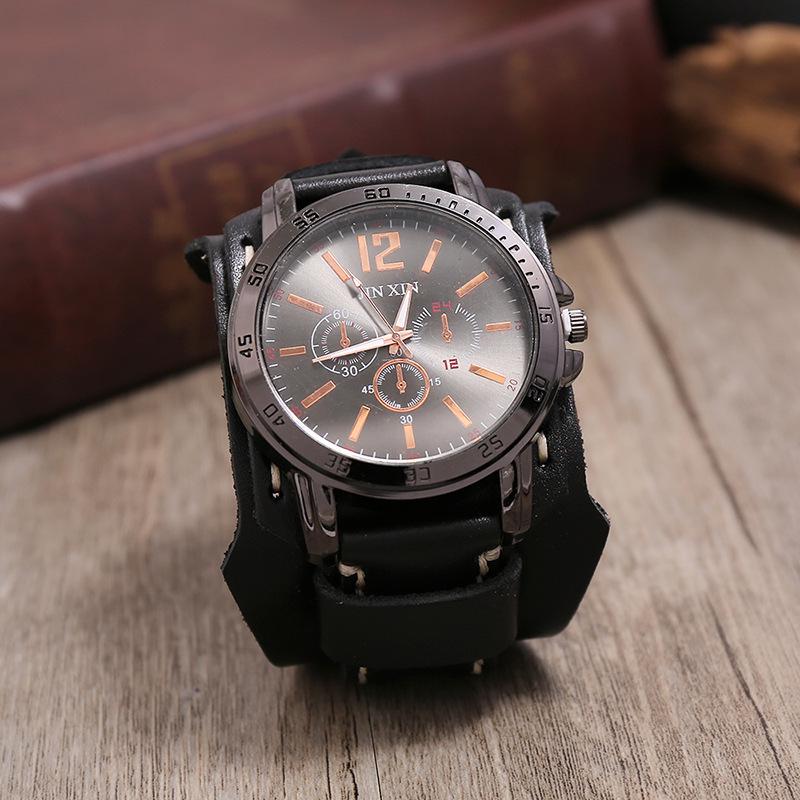 Herren Retro Punk Rindsleder Uhrenarmband