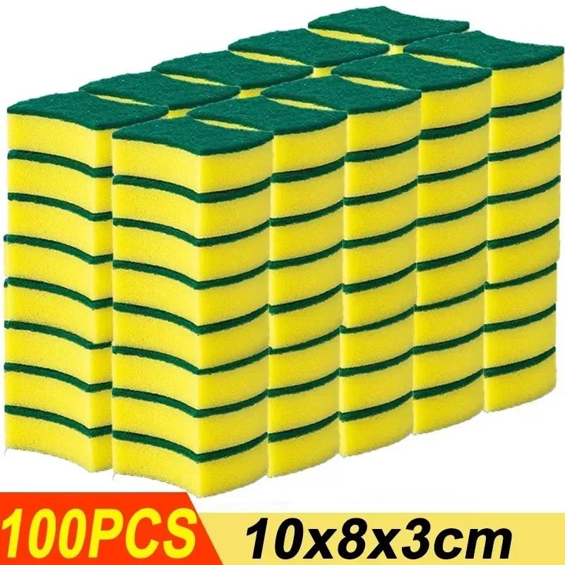 

1/100 шт. губки для мытья посуды, высокоабсорбирующие двухсторонние салфетки для уборки, губка для удаления ржавчины и масла с кухонных горшков, бытовые инструменты As shown picture