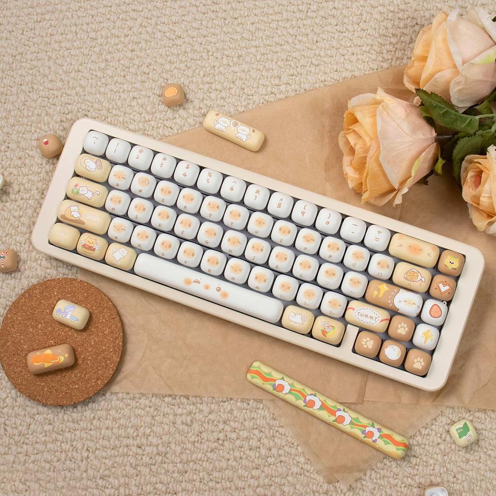 137 Key PBT Cute MOG Profile Keycaps Yellow Circle Keycap Set for Cherry MX Gateron Switches Mechanical Keyboard 60% 65% 70% 100% (Bread Cat)