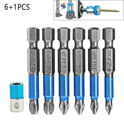 6 Stück Rutschfestes Schraubendreherbit-Set 50mm PH1/PH2/PH3/PZ1/PZ2/PZ3+1 Stück Magnetring