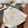 Mädchen Tweed Jacke und Faltenrock Zweiteiler Koreanischer Stil Frühling Herbst Outfit Einreihig Weicher Stoff Kinderkleidung 90cm Bis 140cm