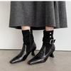 NEW Autumn Women  Pointed Toe Chunky Heel  Split Leather Shoes for Women Short Modern Boots Winter Belt Buckle Boots