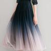 Fusta maxi eleganta din tul femei talie inalta culoare gradient fusta plisata cu talie elastica lejer casual o linie fusta
