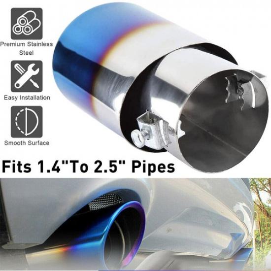 Exhaust Pipe Rear Tip Car Tail Throat Stainless Muffler Steel Round 1.4" To 2.5"