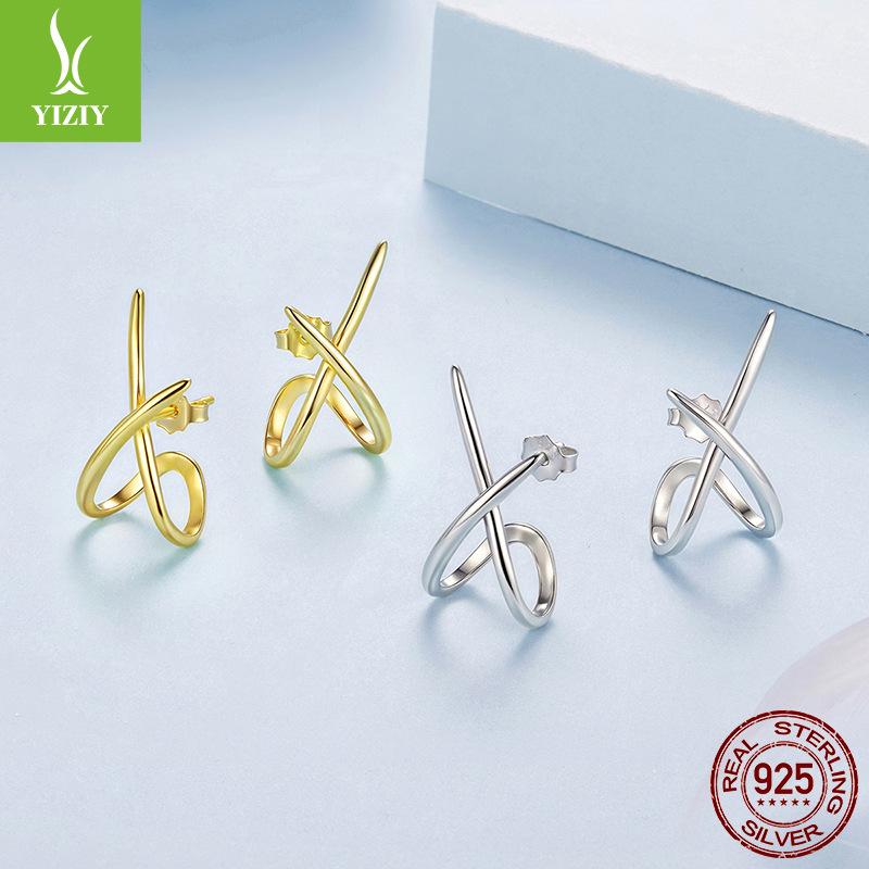 Personal Cold Wind Basic Line X Stud Earrings, Popular Line Sense S925 Sterling Silver Earrings