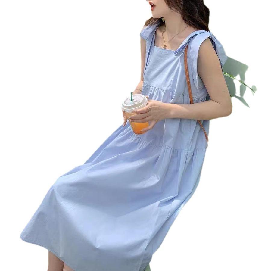 Chic design bow suspender dress women's summer 2026 new Korean version loose salt sweet skirt