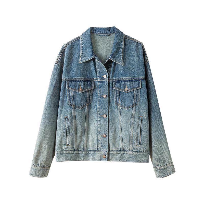 Xin Ge Gradient Blue Denim Jacket - 2025 Autumn Slimming Tencel Cotton
