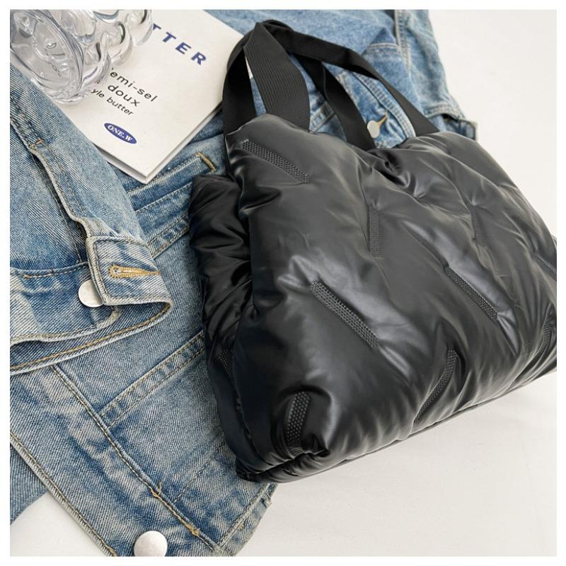 New Women Handheld Underarm Bag Minimalist Glossy Down-Filled Tote Bag Large Capacity Oxford Shoulder Bag