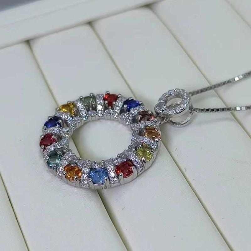 Sace Gems Anhänger aus 925er-Sterlingsilber und buntem Saphir für Damen, Verlobung, Cocktailparty, edler Schmuck