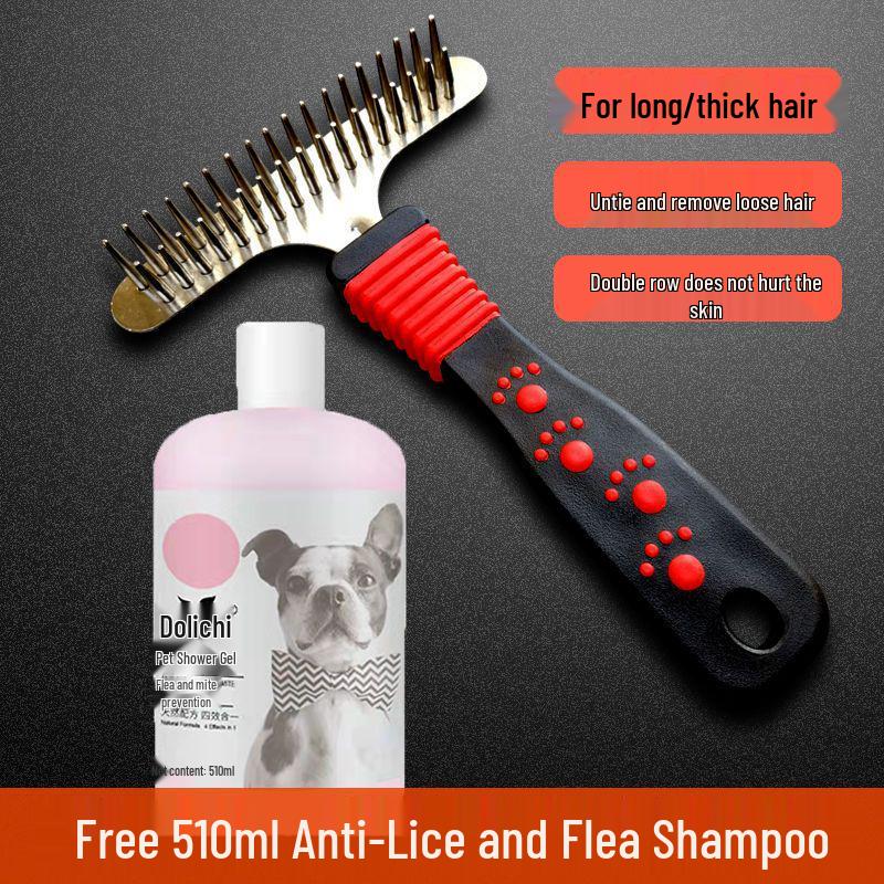 Double Row Pet Grooming Comb for Thick and Long Hair - Ideal for Large Dogs Like Golden Retrievers