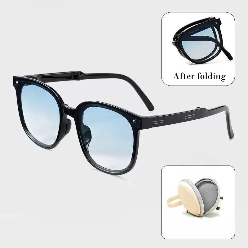 New Folding Sunglasses with Case Sun Glasses Vintage Women's Oval Sunglasses UV Resistant Sun Glasses Beach Casual Eyewear