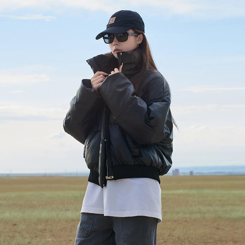 

Personalized short design youth trend handsome stand-up collar cotton jacket versatile casual jacket S чёрный