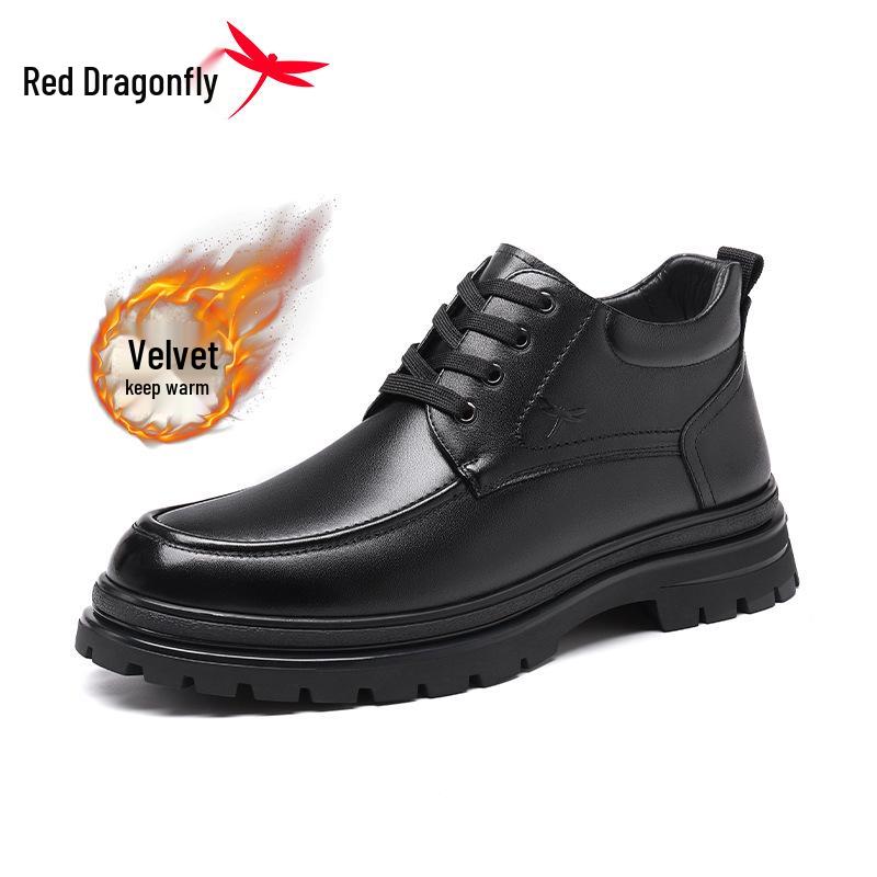 Red Dragonfly Men s High-Top Leather Winter Shoes with Velvet Lining 39