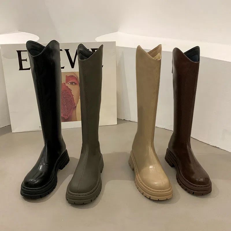 White long knight boots women's 2025 autumn new Chelsea boots winter velvet warm medium tube high boots