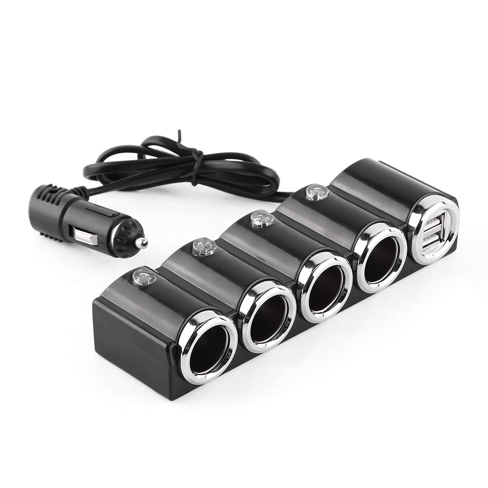 12/24V Bil 4-vägs Cigarettändaruttag med 2 USB-portar, Billaddare, Adapter, Snabbladdning