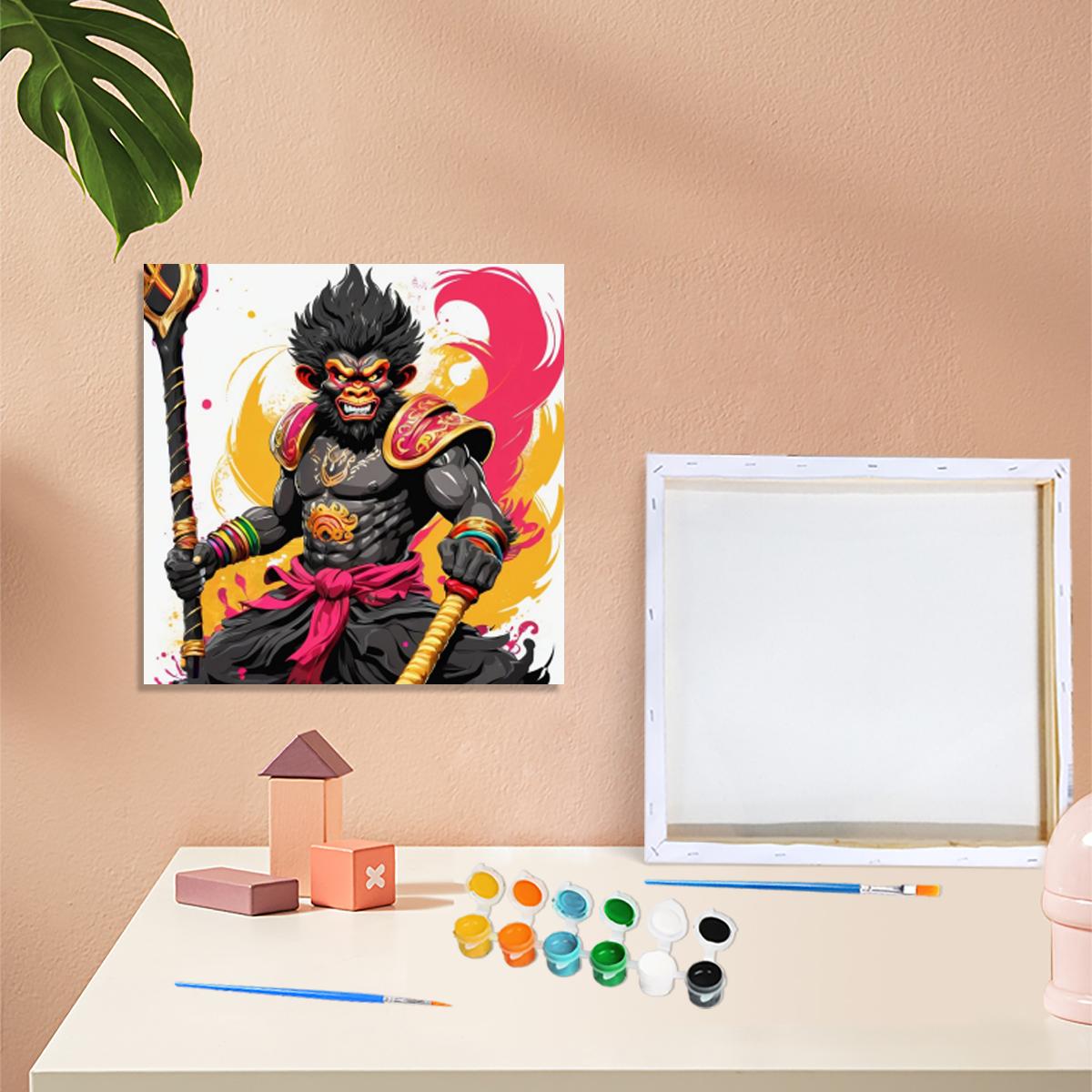 

RUOPOTY Framed Paint By Numbers Kit For Beginner Starter Kits Acrylic Paint For Adults Wukong Picture With Numbers For Home Wall Decor 20x20cm with frame