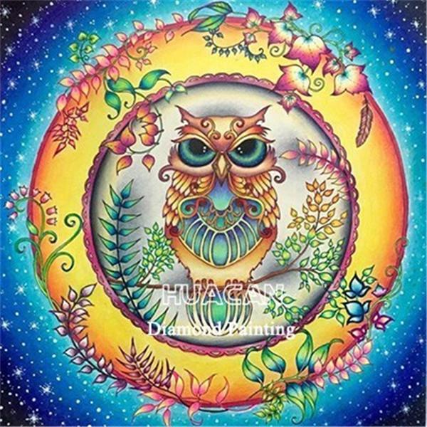 huacan Diamond Painting Owl Full Square Diamond Embroidery Sale Animal Rhinestone Picture