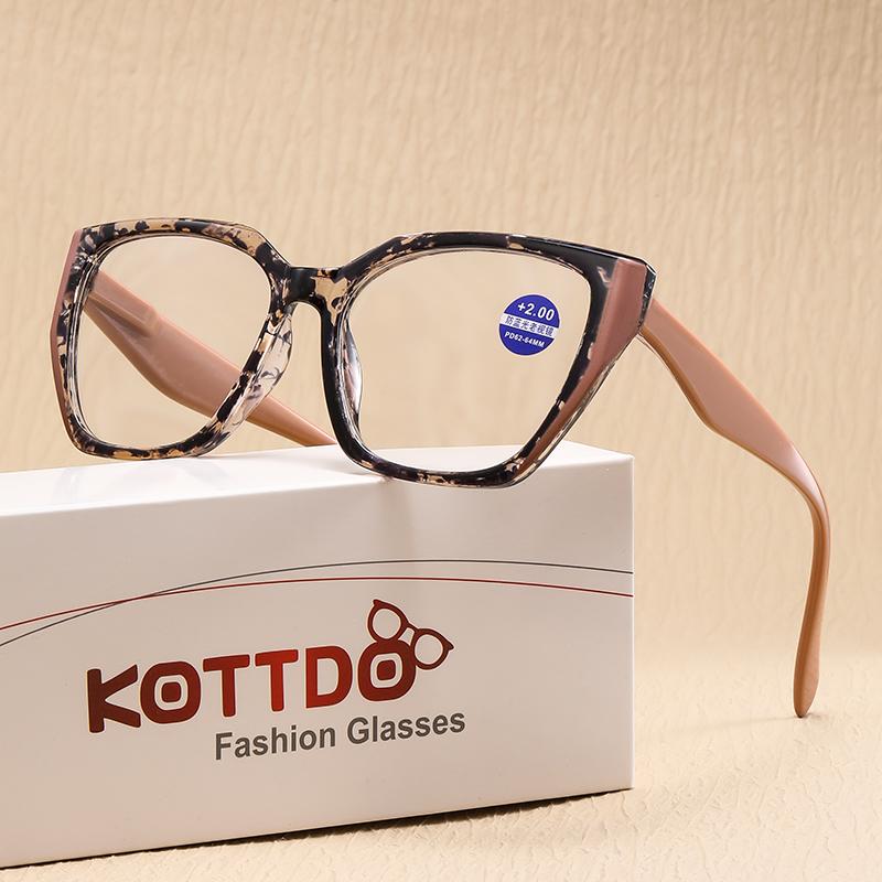 Cat Eye Reading Glasses Square Oversized Women Anti Blue Light Eyeglass Men Presbyopia Hyperopia Eyewear Vintage Lenses +1.0
