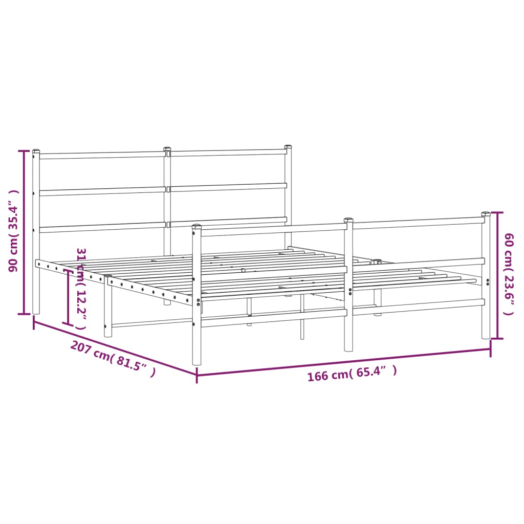 Bed Frame with Headboard and Footboard Metal Black 160x200 cm