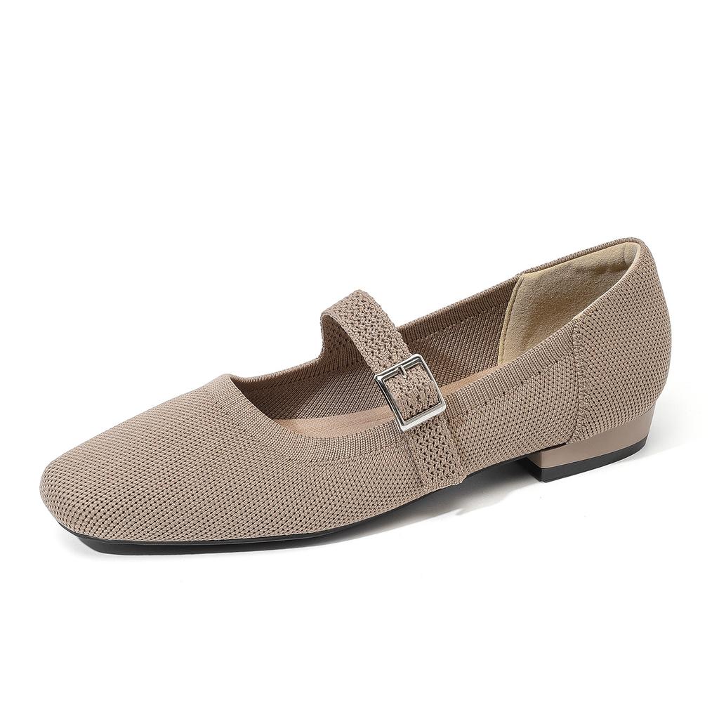 Women's Ballet Flats Square Toe Slip On Shoes Knitted Dress Mary Jane Flats for Women Comfy Causal Work Walking Shoes Mary Jane Shoes With Ankle Strap