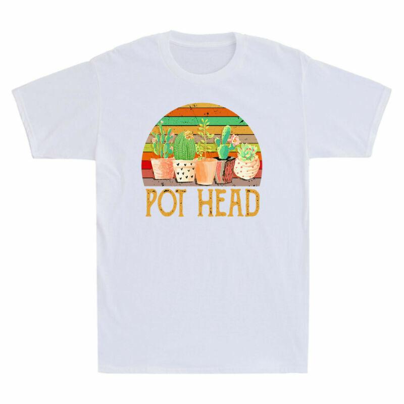 Tee Flowers Sunset Vintage Gardening Cactus Unisexs Pot Head Retro Cotton TShirt